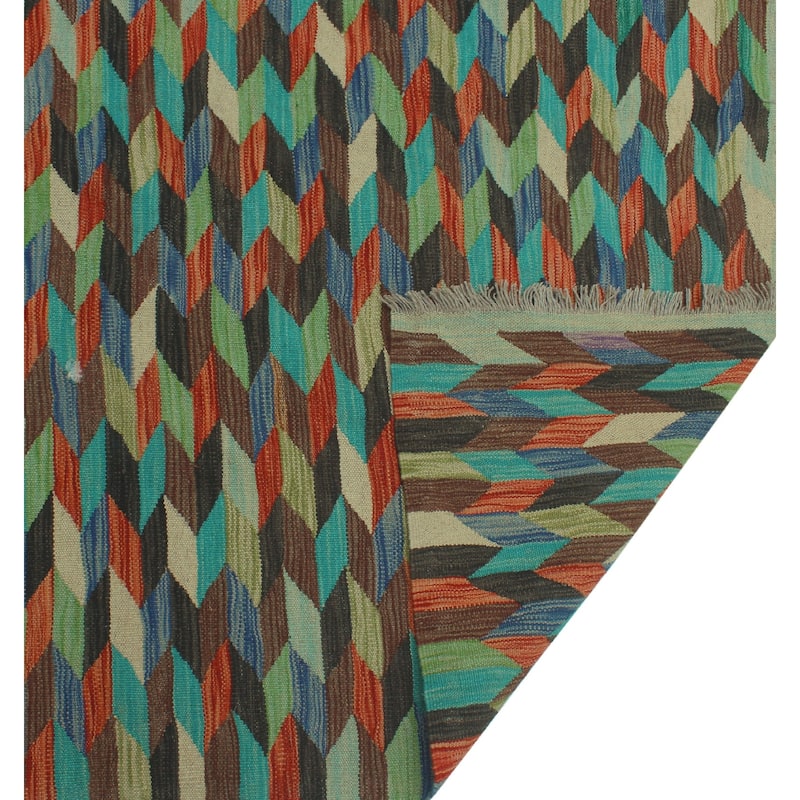 Hand-Woven Winchester Kilim Firth Charcoal/Rust Rug - 5'0" x 6'7"