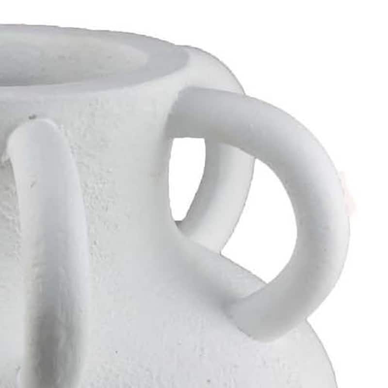 Ripo Decorative Vase, Curved Flange Details, 11 Inch White Resin