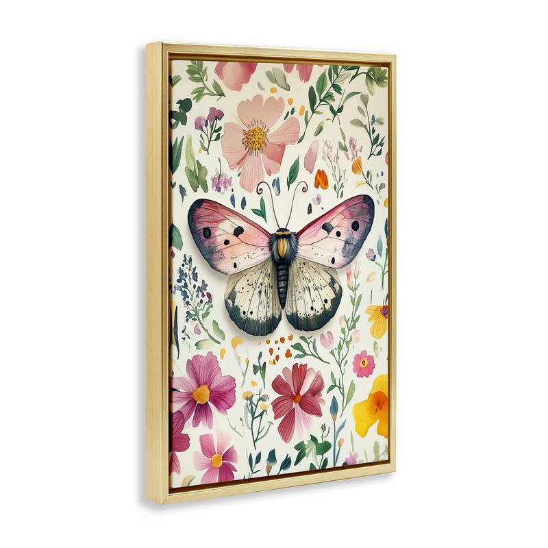 Stupell Botanical Butterfly & Herbs Framed Floater Canvas Wall Art Design By The Dutch Lady