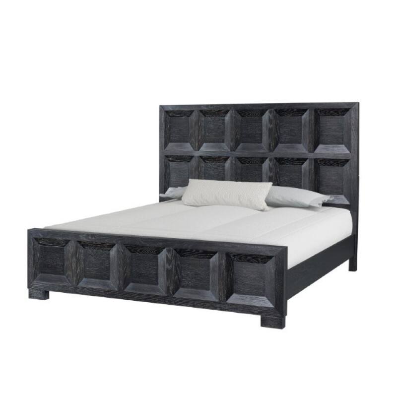 Kizie King Bed, Classic Recessed Panel, Weathered Black Solid Wood