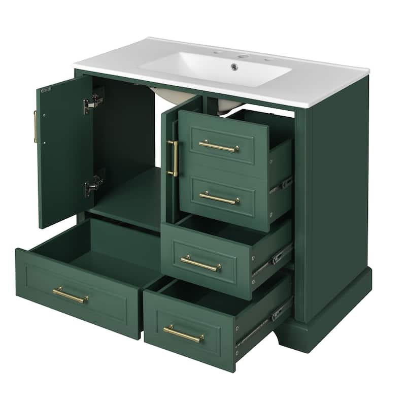 Bathroom Vanity with Resin Sink, Bathroom Vanity Set with 4 Drawers, Bathroom Storage Cabinet with 2 Soft Close Doors