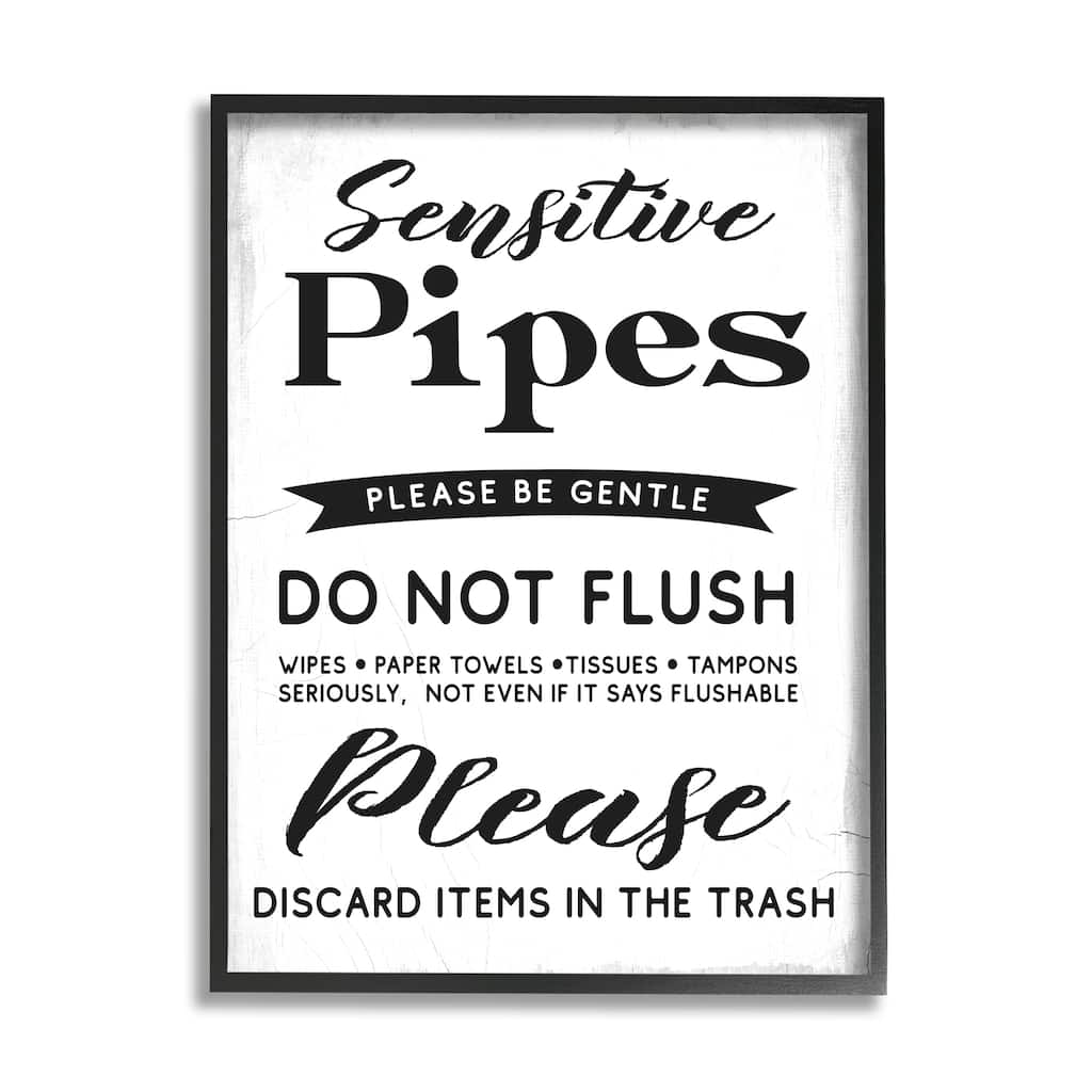 Stupell Sensitive Toilet Pipes Sign Flushing Restrictions Framed Wall Art - White