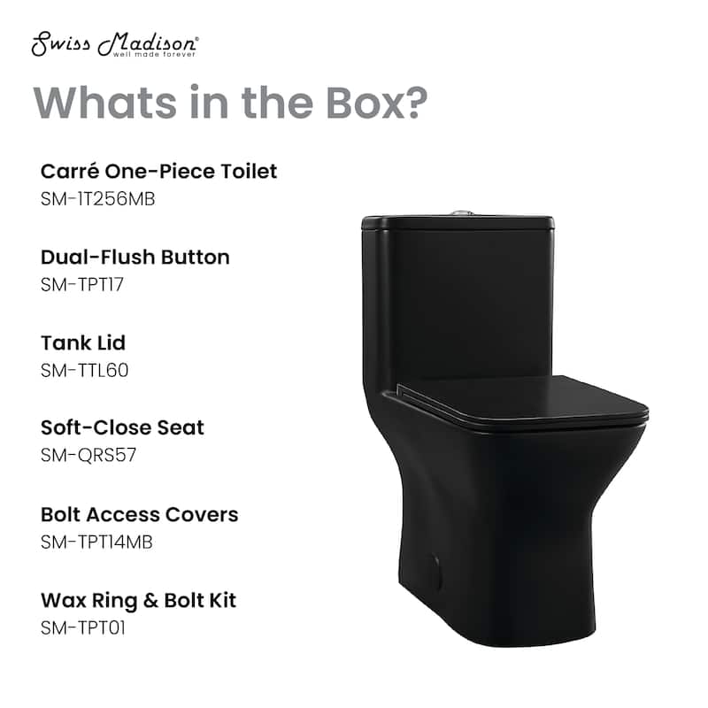 Charme One-Piece Square Toilet Dual-Flush In Matte Black 1.1/1.6 Gpf - 25.8" x 14.95" 29.95"