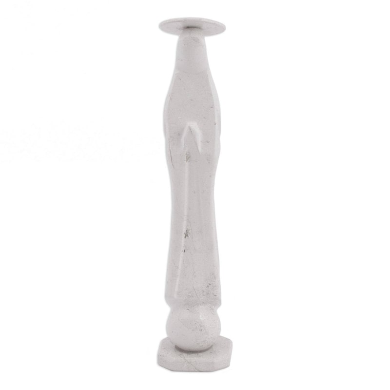Handmade Holy Madonna In White Marble Statuette (Mexico) - 10.5" H x 2.2" W x 2.1" D
