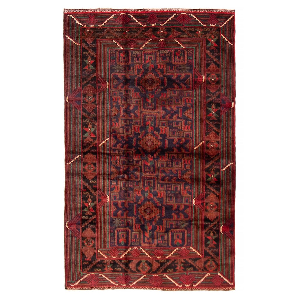 Teimani Navy, Red Rug 3'10" x 6'5" - 3'10 x 6'5