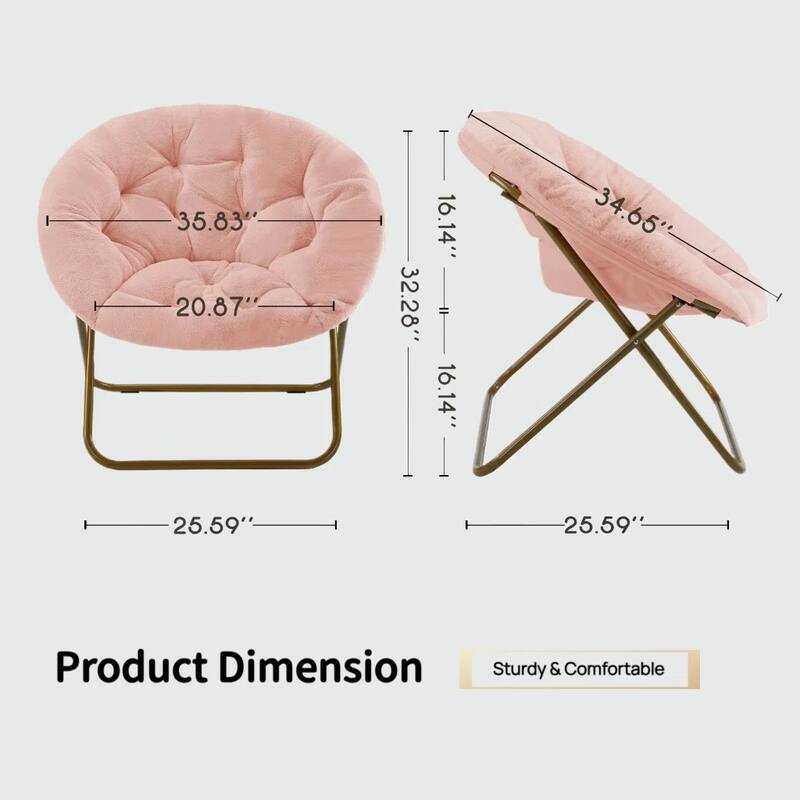 Faux Fur Folding Saucer Chair, Comfy Lounge Chairs for Bedroom Living Room Flexible Folding Seating