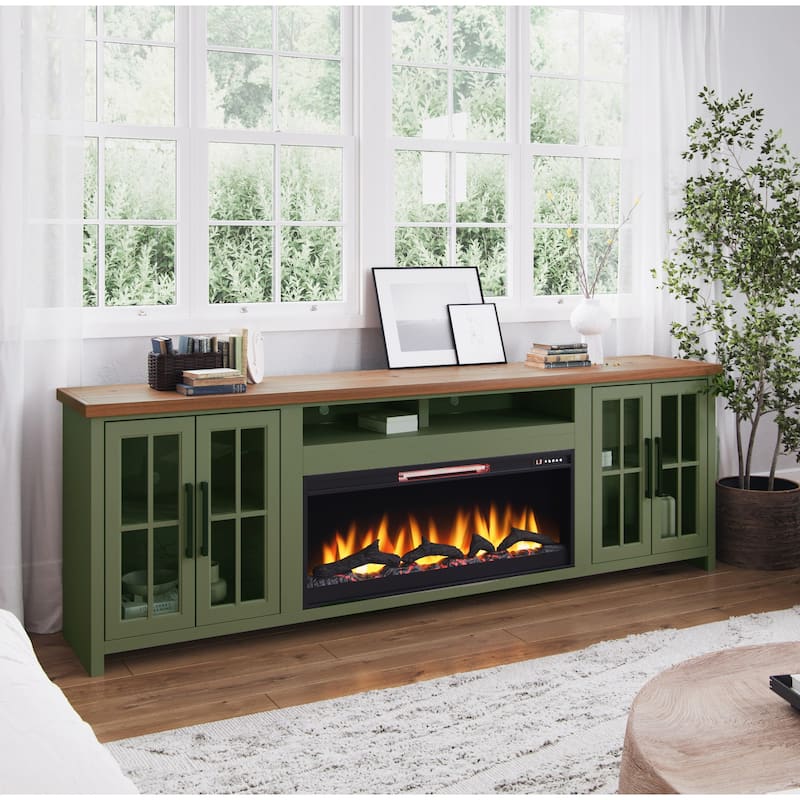 Bridgevine Home Modern Farmhouse 97 inch Fireplace TV Console for TVs up to 100 inches, Two-Tone Finish