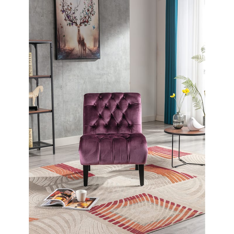 Velvet Upholstered Leisure Chair For Living Room With Wood Legs