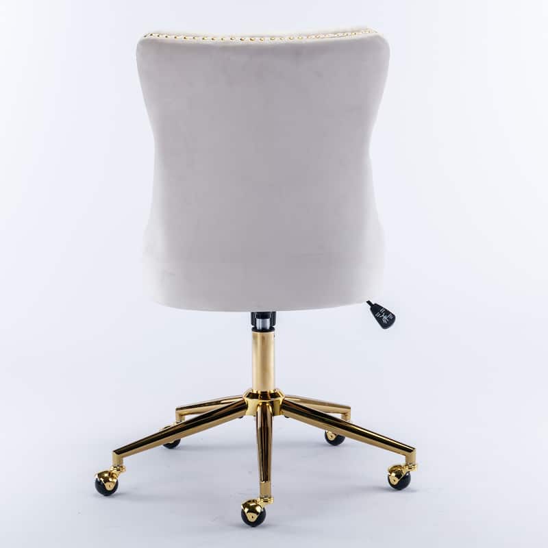 Roomfitters Velvet Tufted Office Chair, Adjustable Swivel Desk Chair with Gold Metal Base, Nailhead Trim Vanity Chair