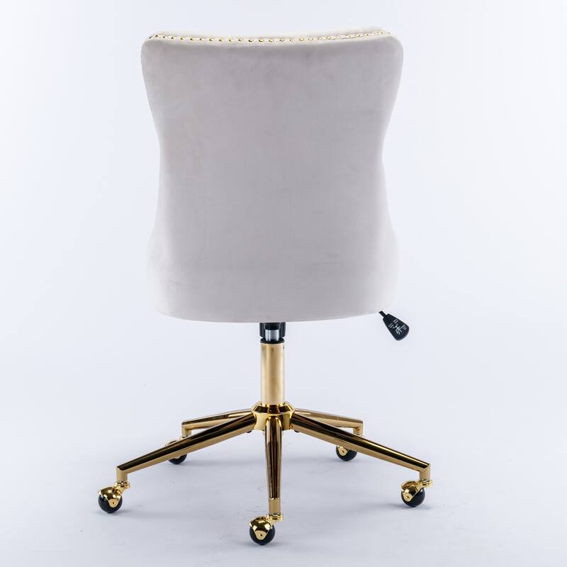 Velvet Upholstered Tufted Button Home Office Chair, Adjustable Wingback Armless Desk Chair, Swivel Vanity Chair with Metal Base
