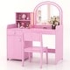 preview thumbnail 12 of 20, Costway Kid Vanity Table Chair Set 2-Color LED Lights Large Drawer - See Details