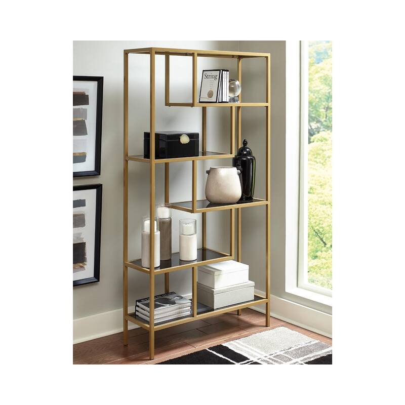 Frankwell Gold Finished Glass/Metal Tiered Open Shelf Bookcase - 36" W x 12" D x 70" H