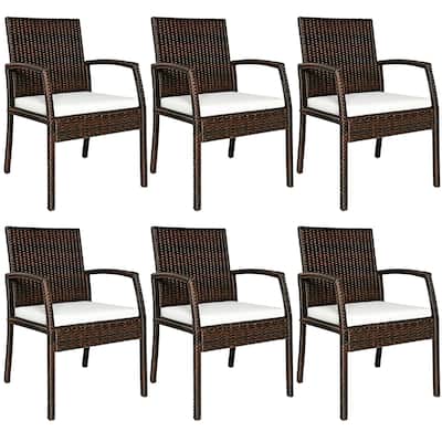 Costway Set of 6 Patio Rattan Dining Chairs Cushioned Sofa Armrest - See Details