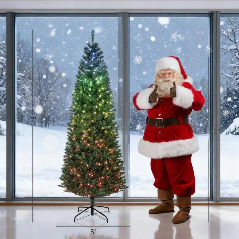 7 Foot Artificial Christmas Tree with 350 LED Lights and Remote Control - Green