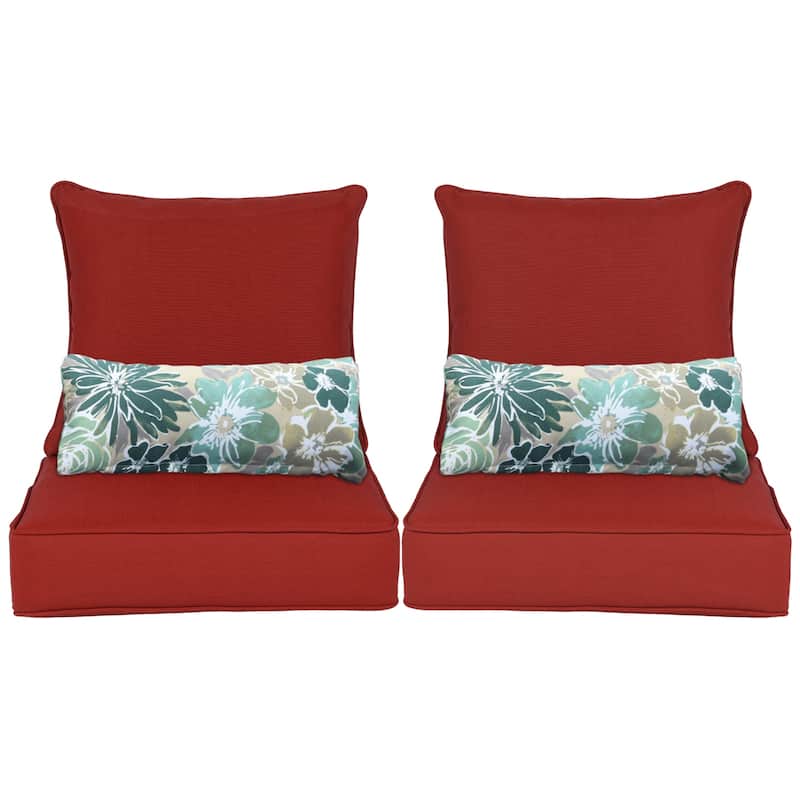 Aoodor 22'' x 24'' Outdoor Deep Seat Chair Cushion Set(Set of 2 Seats, 2 Backs, 2 Pillows） - N/A - Red