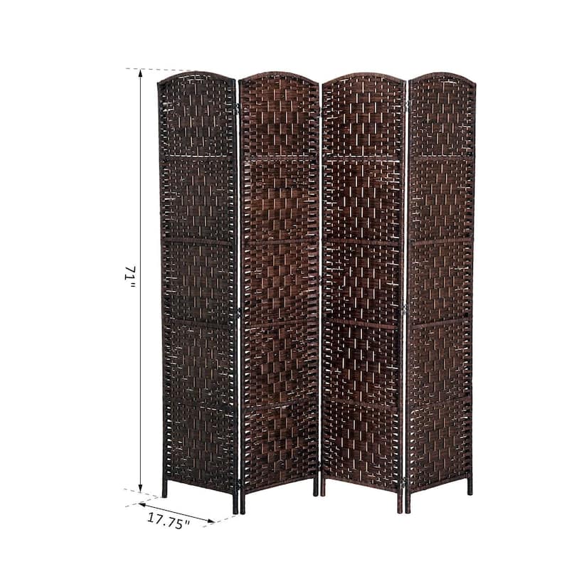 HomCom 6' Tall Wicker Weave Four Panel Room Divider Privacy Screen - Chestnut Brown