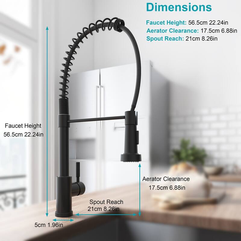 Matte Black High Arc Spring Style Touch Control Kitchen Faucet with Pull Out Sprayer