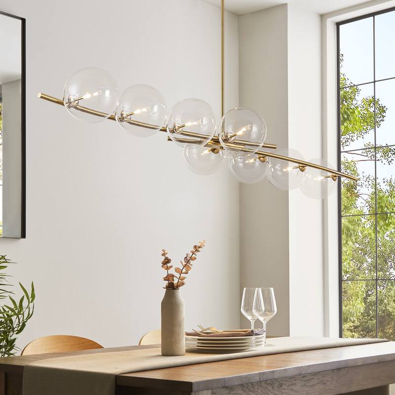 8-Light 69.6" Modern Gold Linear Clear Glass Globe Bubble Large Chandelier - 69.69 in. W x 23.62 in. D x 7.87 in. H