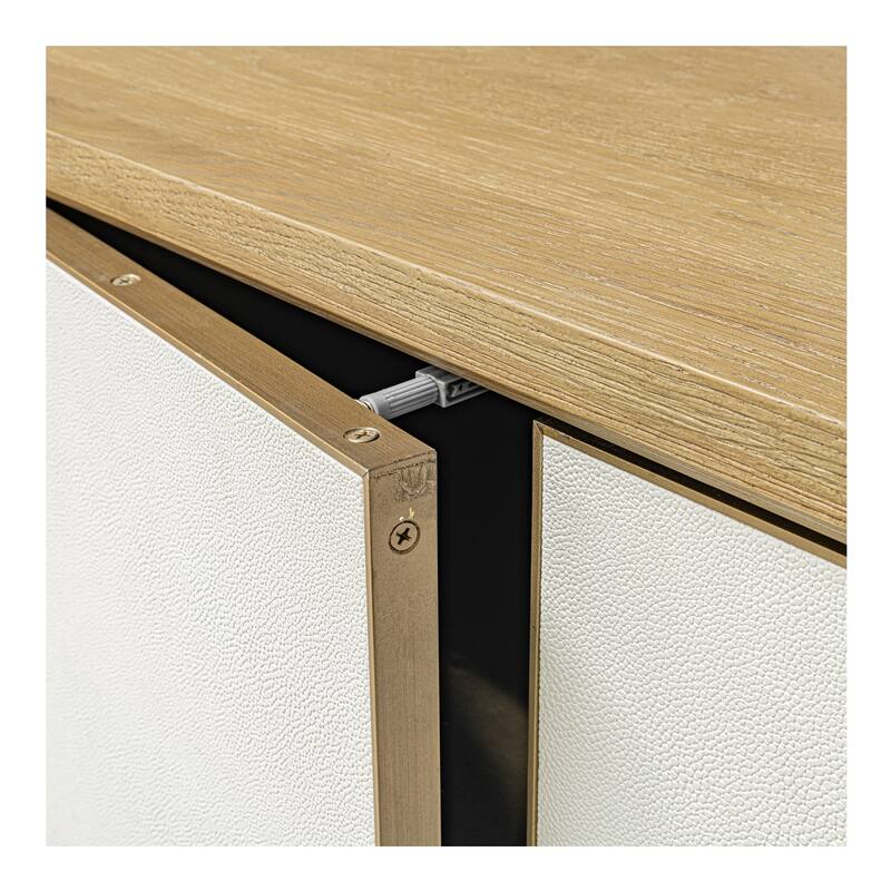 Title: NADAAL STUDIOS Alarno Sideboard, White Shagreen Doors, Oak Frame & Gold Metal Detail