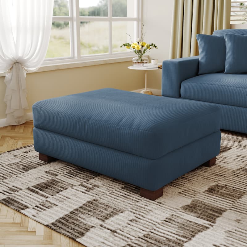 Modern Oversized striped Corduroy Ottoman - 17.85" H - Navy