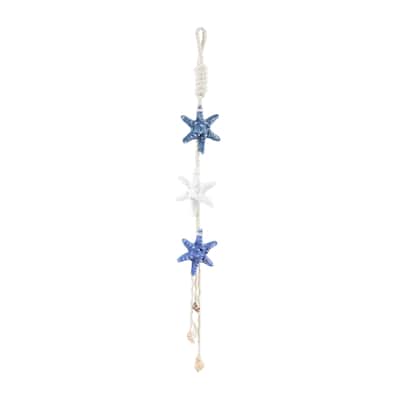 Resin Starfish Handmade Layered Home Wall Decor with White Hanging Rope and Seashell Accents - Cream - Roche River Decor