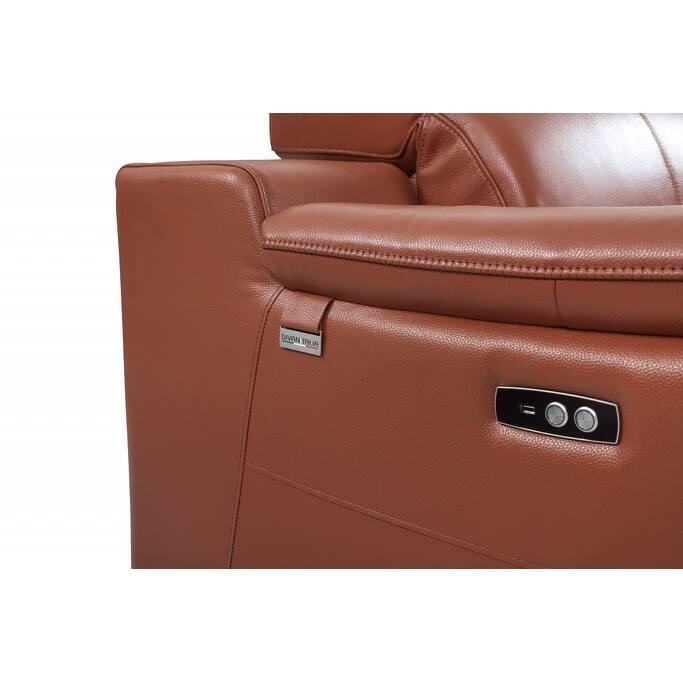 HomeRoots 72" Camel And Silver Italian Leather Power Reclining Loveseat