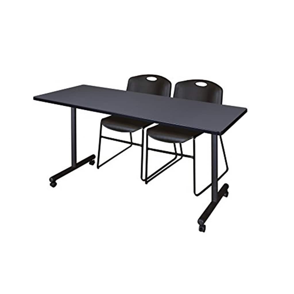 60" x 24" Mobile Training Table- Grey & 2 Stack Chairs- Black