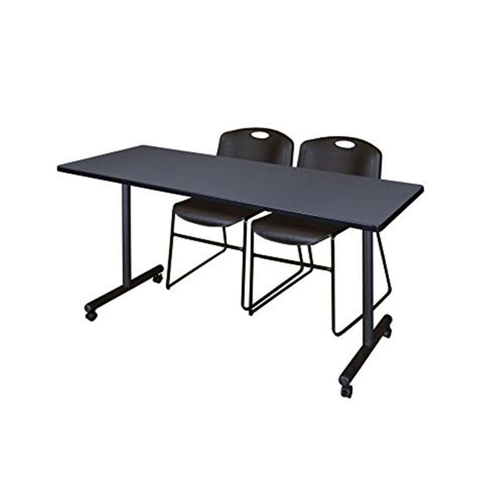 66" x 24" Mobile Training Table- Grey & 2 Stack Chairs- Black