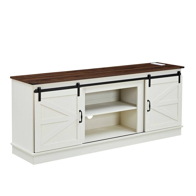 TV stand for 65/70/75-inch TVs with Outlets and a Sliding Barn Door