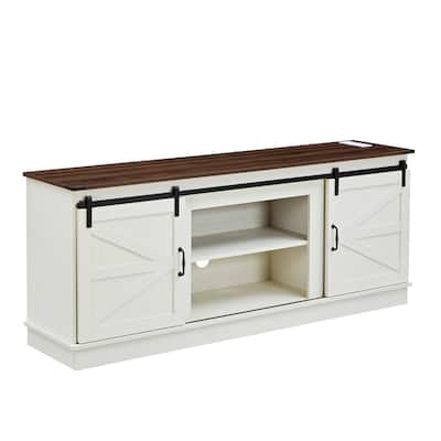 TV stand for 65/70/75-inch TVs with Outlets and a Sliding Barn Door