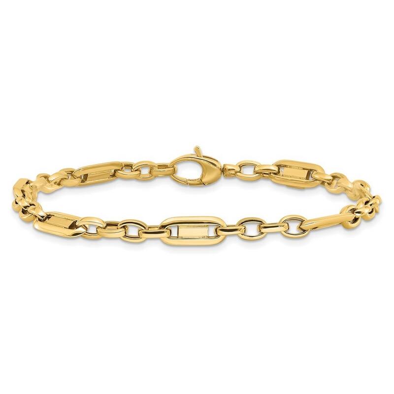 Curata 14k Yellow Gold Hollow Polished Fancy Link Bracelet 7.5 Inch