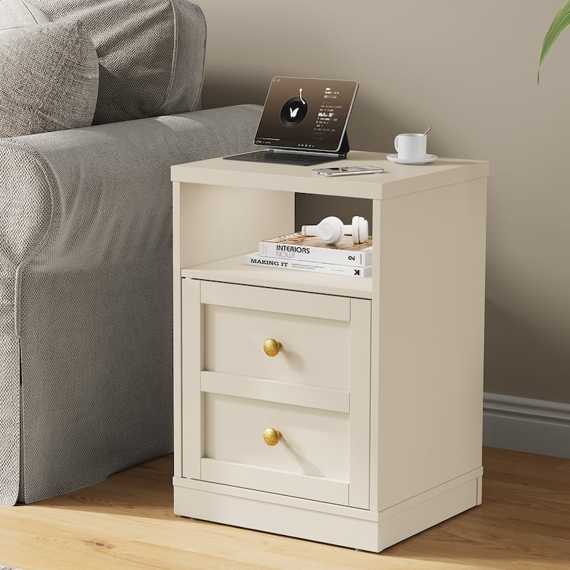 Modern Nightstand with Door & Open Shelf