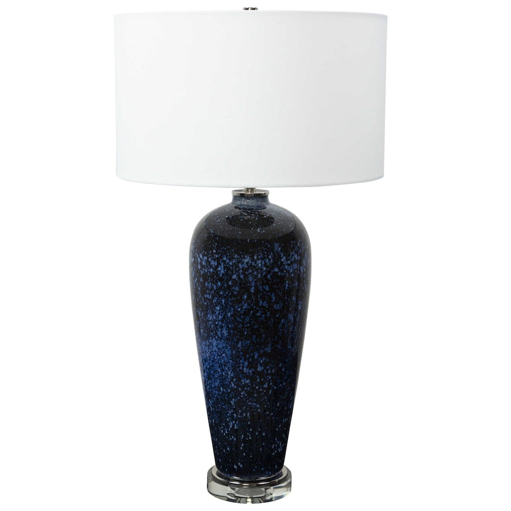 Art Glass Base Table Lamp with White Drum Shade - 31'' - Blue