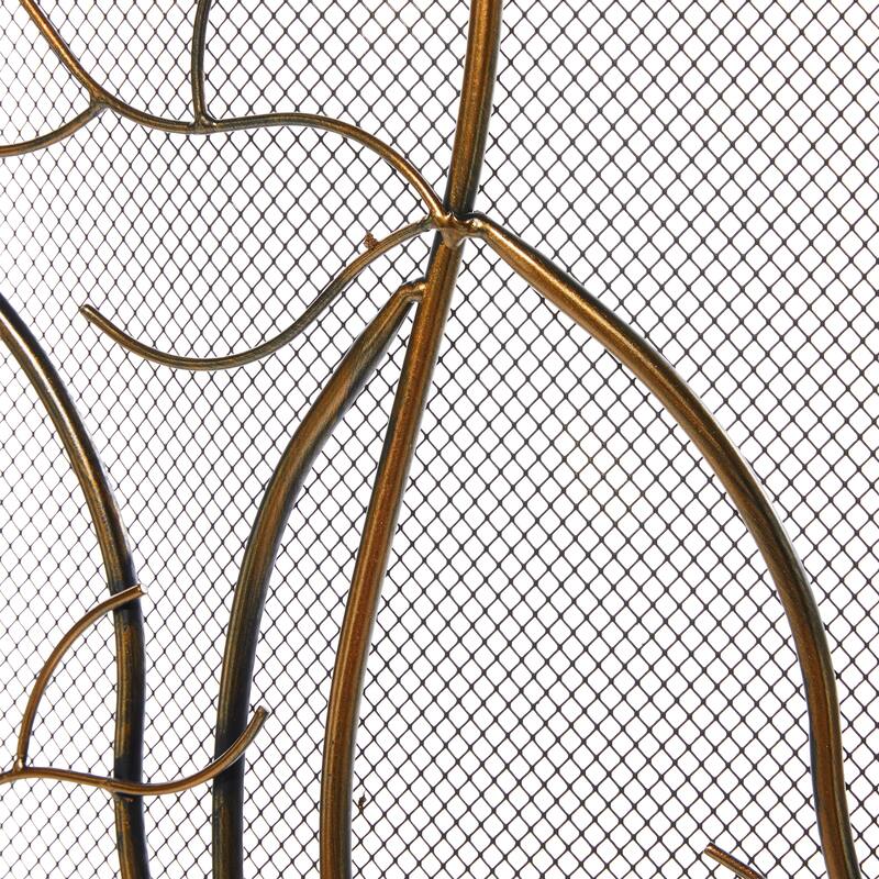 Brass Metal Branch Single Panel Tree Fireplace Screen with Mesh Netting