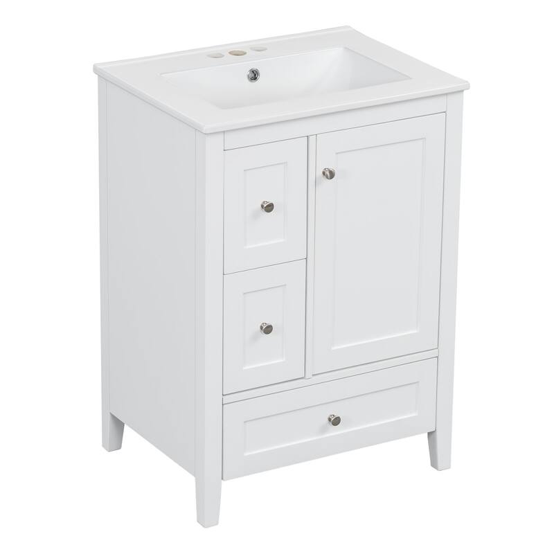 24" Green Bathroom Vanity with Half-Moon Ceramic Sink and Adjustable Shelf, Storage Cabinet - 24" W x 18.3" D x 33.9" H - White