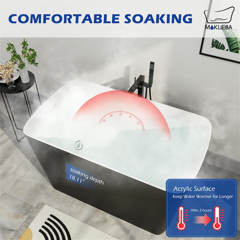 47 in.L x 27.55 in.W Japanese Soaking Acrylic Freestanding Flatbottom Bathtub Reversible Drain