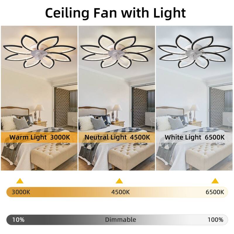 Modern Ceiling Fan Light with Adjustable Lighting and 6 Speed Settings, Reversible DC Motor for Bedroom and Living Room