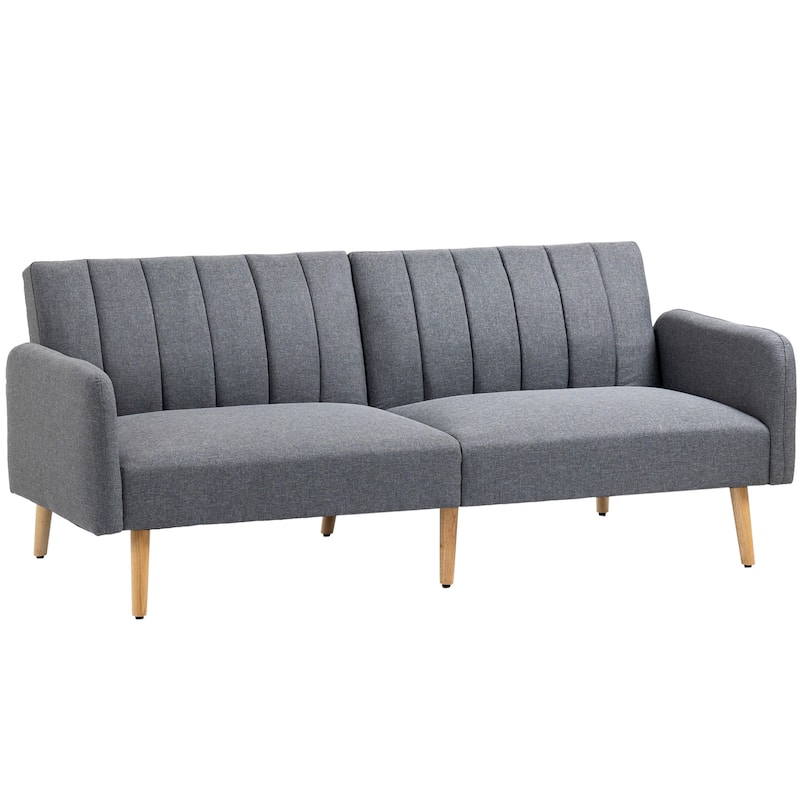 HOMCOM Two Seater Sofa Bed, Convertible Futon Couch Bed, Linen Upholstered Loveseat with Adjustable Backrest for Small Spaces