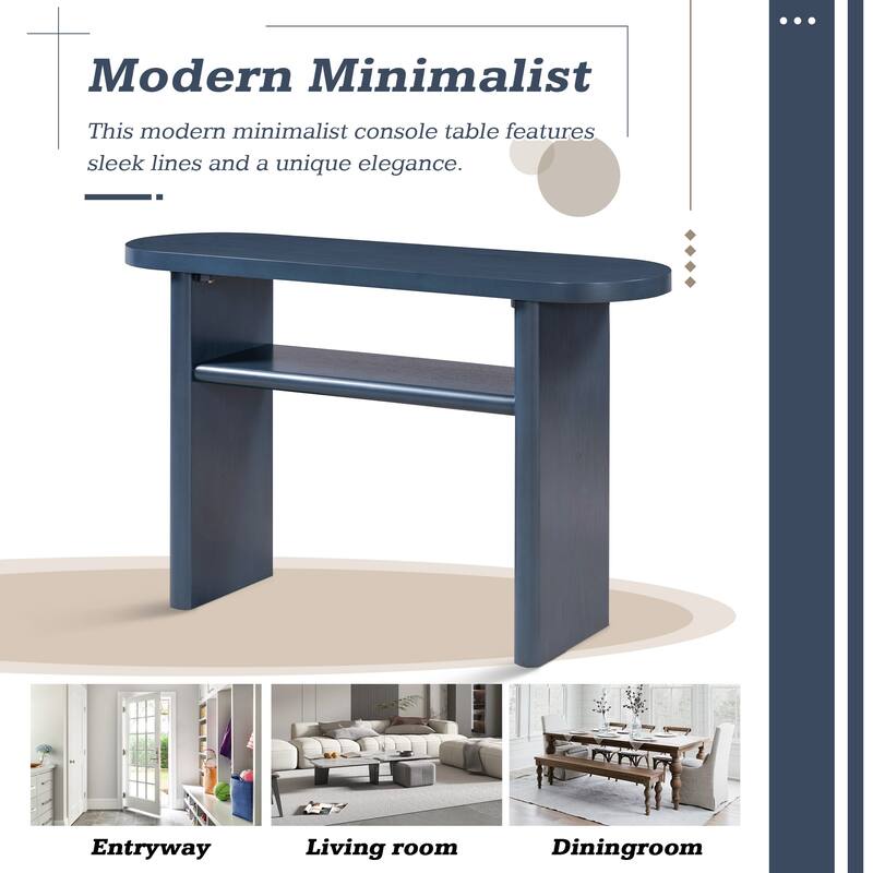 47.8" Elegant Minimalist Console Table with Rounded Edges, Wooden Oval Living Room Sofa Table with Open Storage Shelf