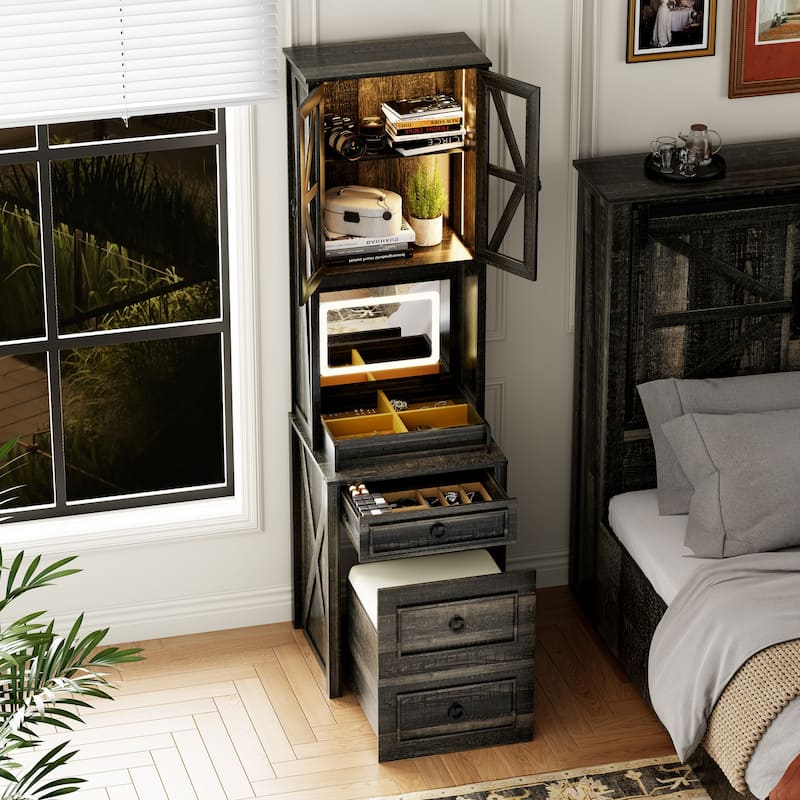 Makeup Vanity with Led Light and Hidden Storage - Brown