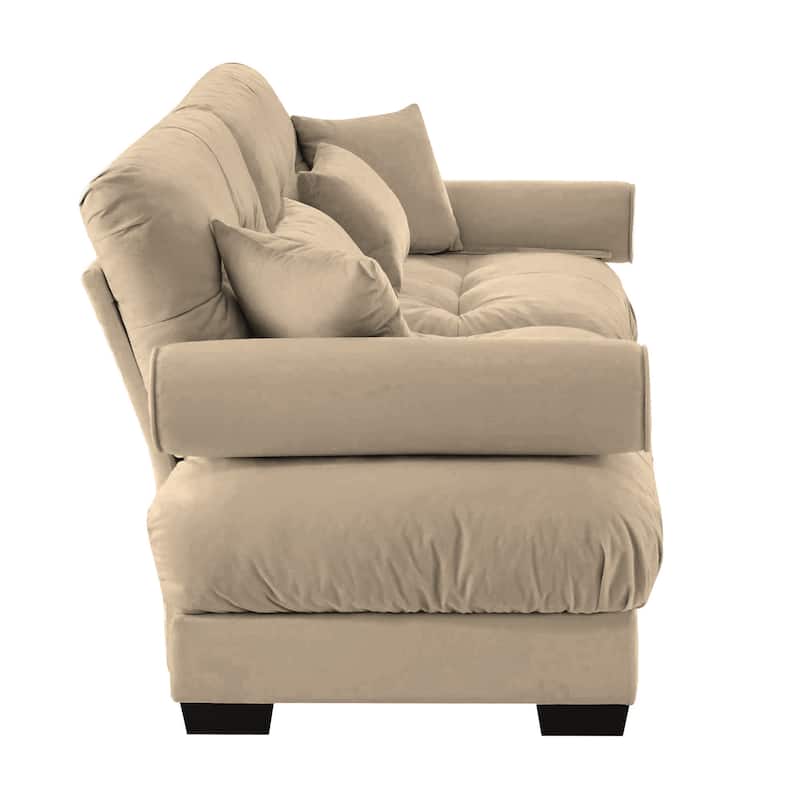 93.7"Velvet 3-Seater Sofa with Bolster Armrests, High-Resilience Sponge Cushions