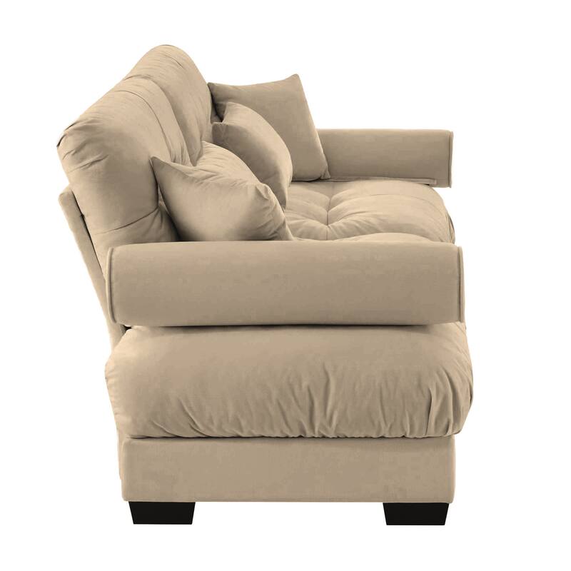 Modern Two-Seater Sofa With Bolstered Armrests,Velvet 2-Seater Sofa With Waist Pillows And Throw Pillows