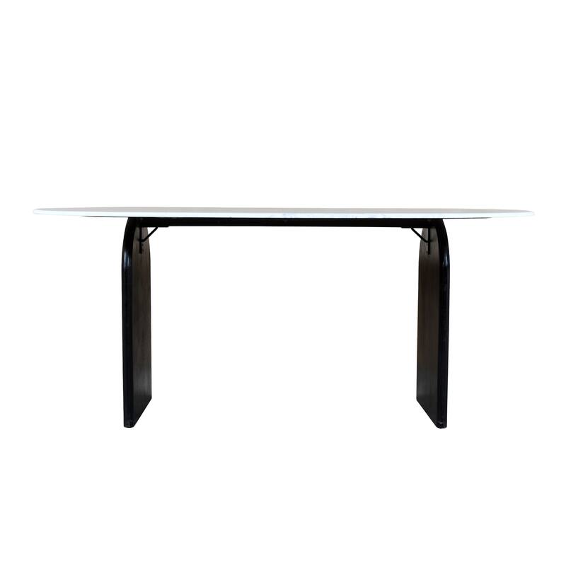 HomeRoots 72" White and Black Marble And Solid Wood Sled Base Oval Dining Table - 72 in. x 30 in. x 36 in.