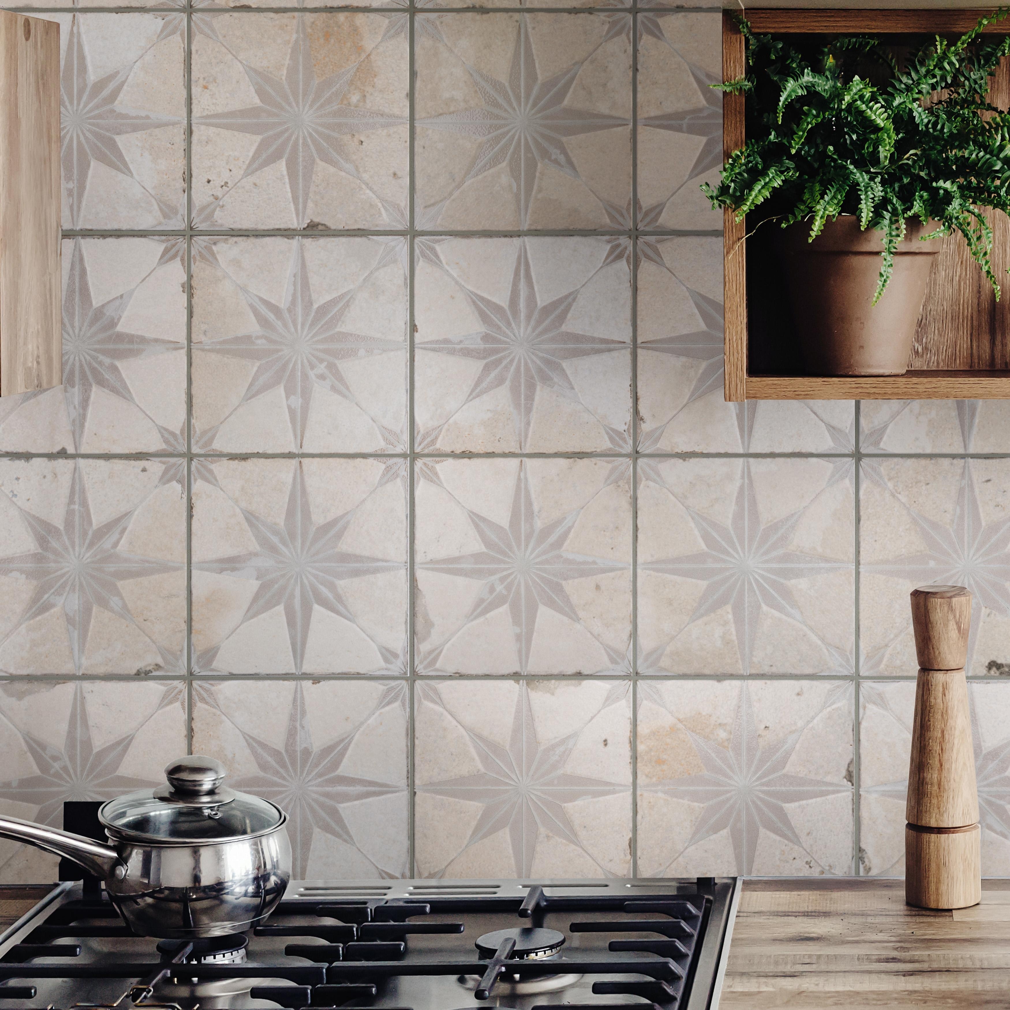Merola Tile Kings Star Luxe White 17-5/8" x 17-5/8" Ceramic Floor and Wall Tile