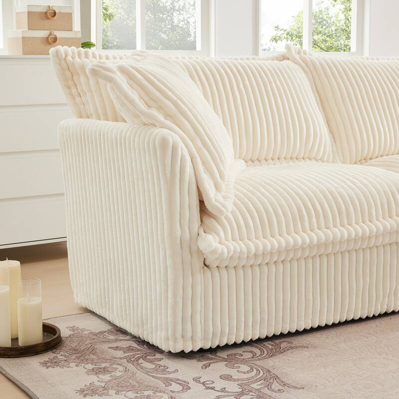 156.6" Corduroy U-Shape 4-Seater Sectional Sofa with Removable Slipcover, Deep Seat Design and French Edge Detailing