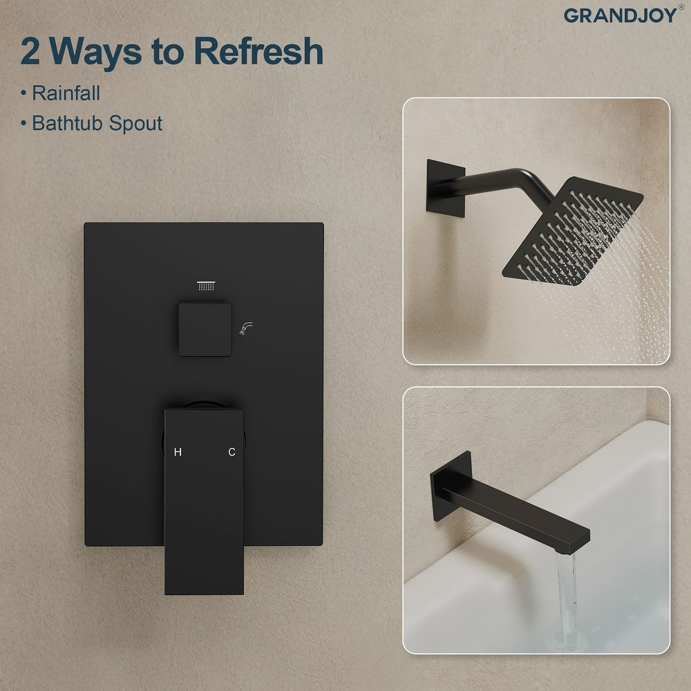 GRANDJOY 2-Function Tub and Shower Faucet Set with Single Handle Valve, Wall-Mount Design