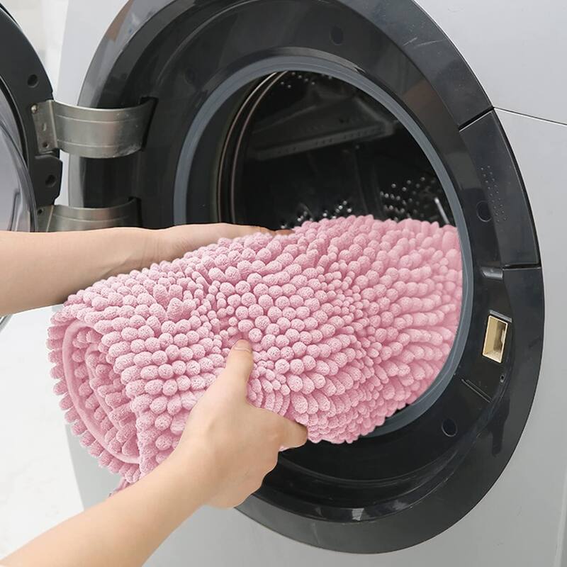 Ultra Soft Striped Non Slip Chenille Bathroom Rug Set 3 Pieces