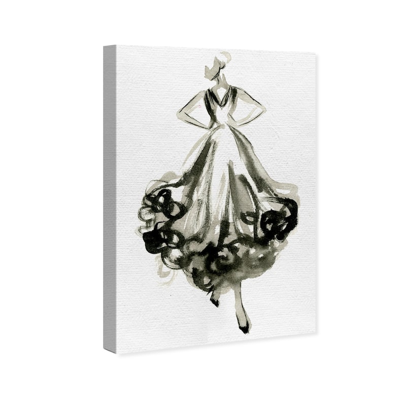 Wynwood Studio Canvas Fashion and Glam Elegant Dress Flow IV Black and Glam Wall Art Canvas Print