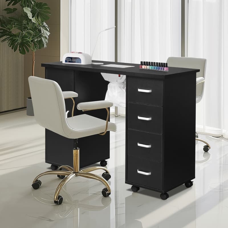MDF Single Door 4 Drawers With Fan White Nail Table Black