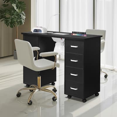 MDF Single Door 4 Drawers With Fan White Nail Table Black